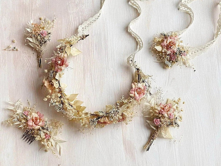 Rustic Blush Flower Hair Comb: Bridal Headpiece, Wedding Jewelry – handmade floral hair accessory by magaela