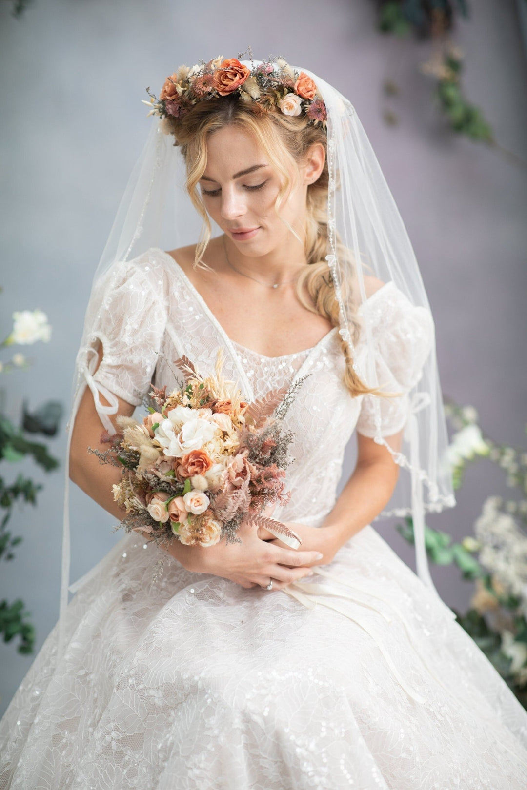 Rustic Orange Ivory Bridal Bouquet: Handmade Autumn Wedding Flowers – handmade floral hair accessory by magaela