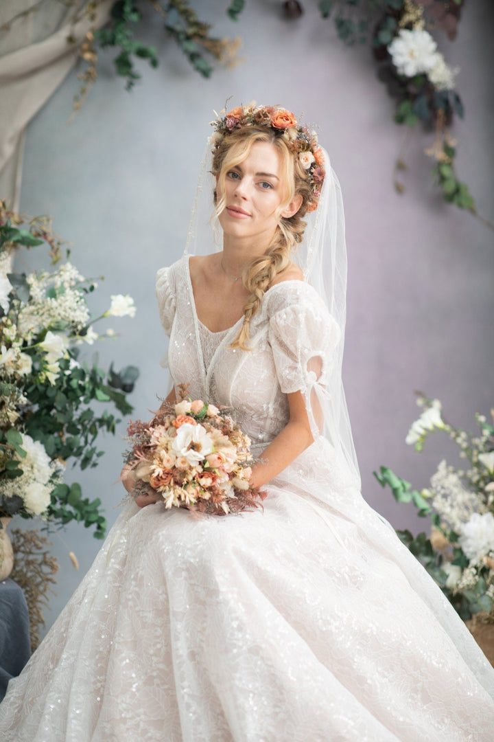 Rustic Orange Ivory Bridal Bouquet: Handmade Autumn Wedding Flowers – handmade floral hair accessory by magaela