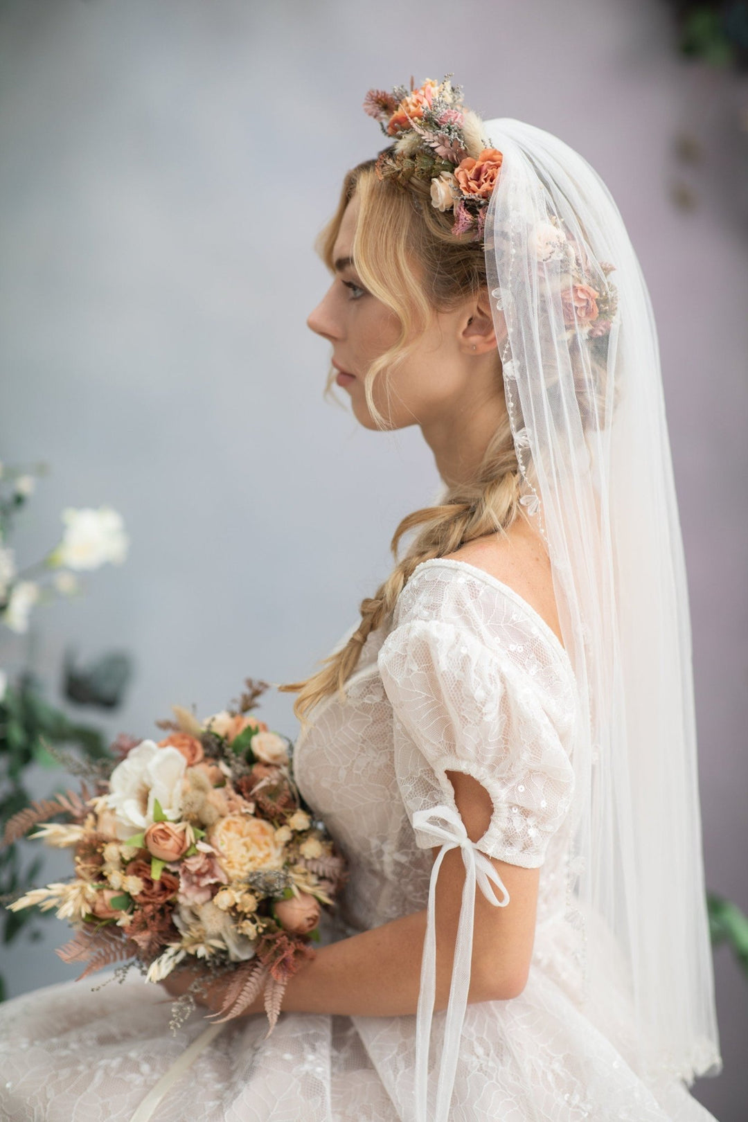 Rustic Orange Ivory Bridal Bouquet: Handmade Autumn Wedding Flowers – handmade floral hair accessory by magaela