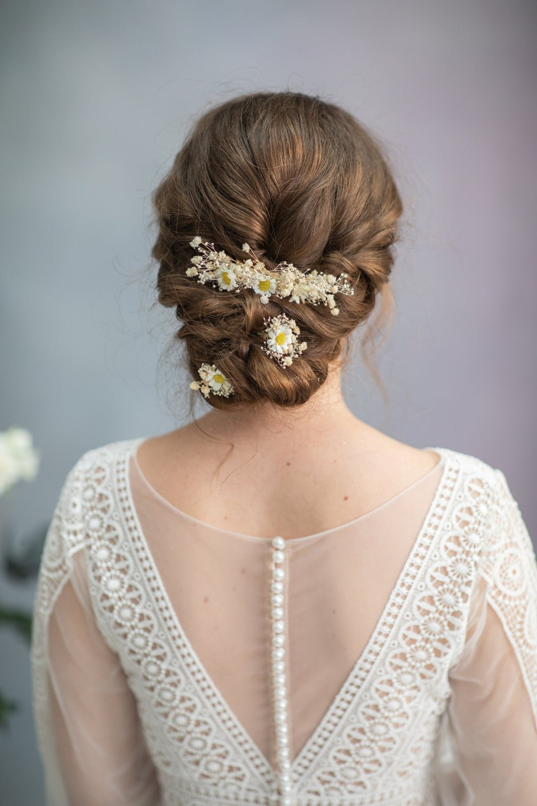 Ivory Daisy Hair Comb & Pins: Bridal Gypsophila Headpiece – handmade floral hair accessory by magaela