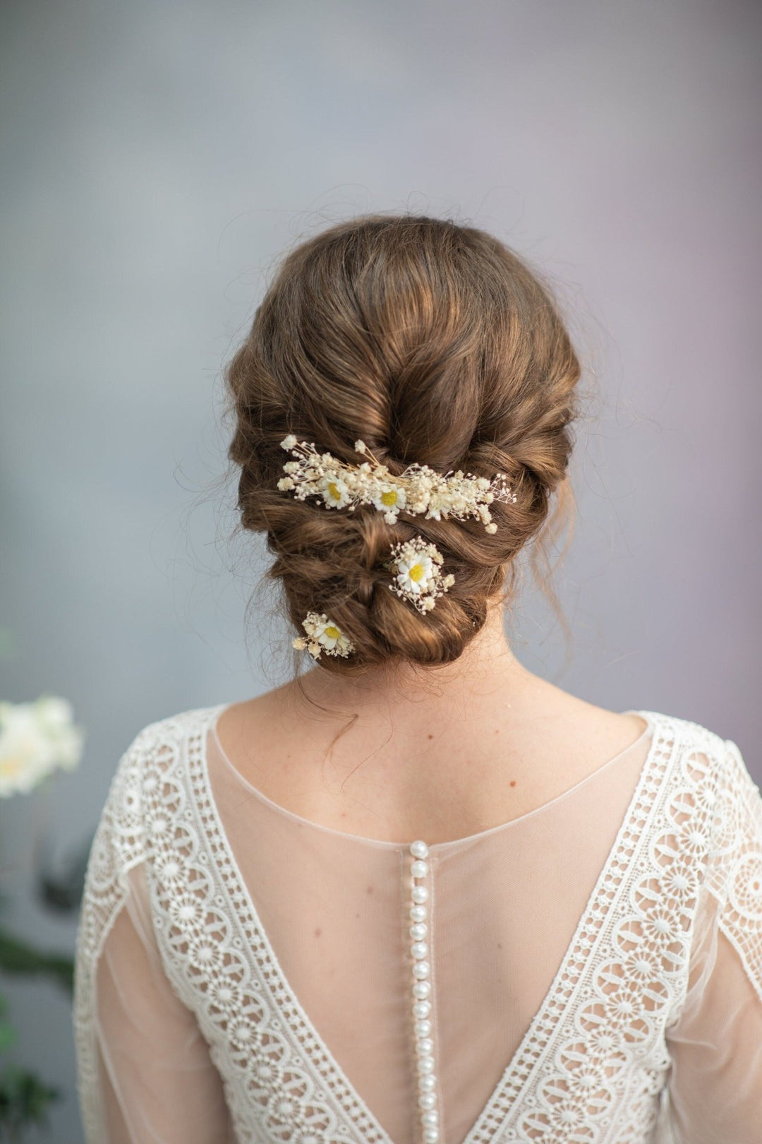 Ivory Daisy Hair Comb & Pins: Bridal Gypsophila Headpiece – handmade floral hair accessory by magaela