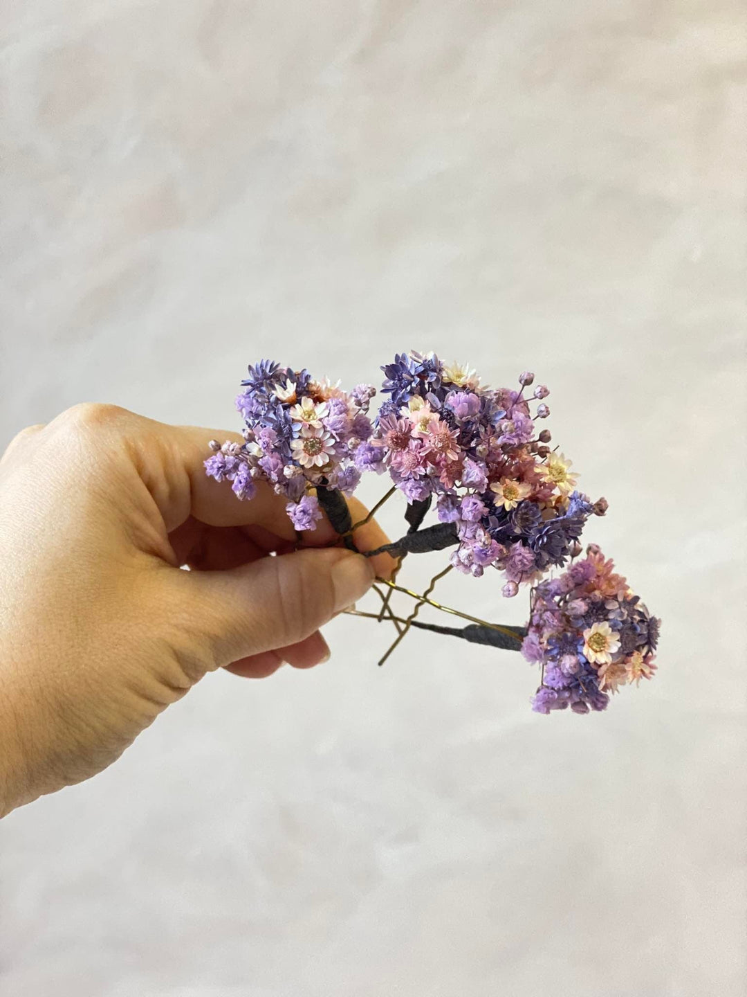 Dried Flower Hairpins: Purple & Pink Wedding Hair Accessory – handmade floral hair accessory by magaela