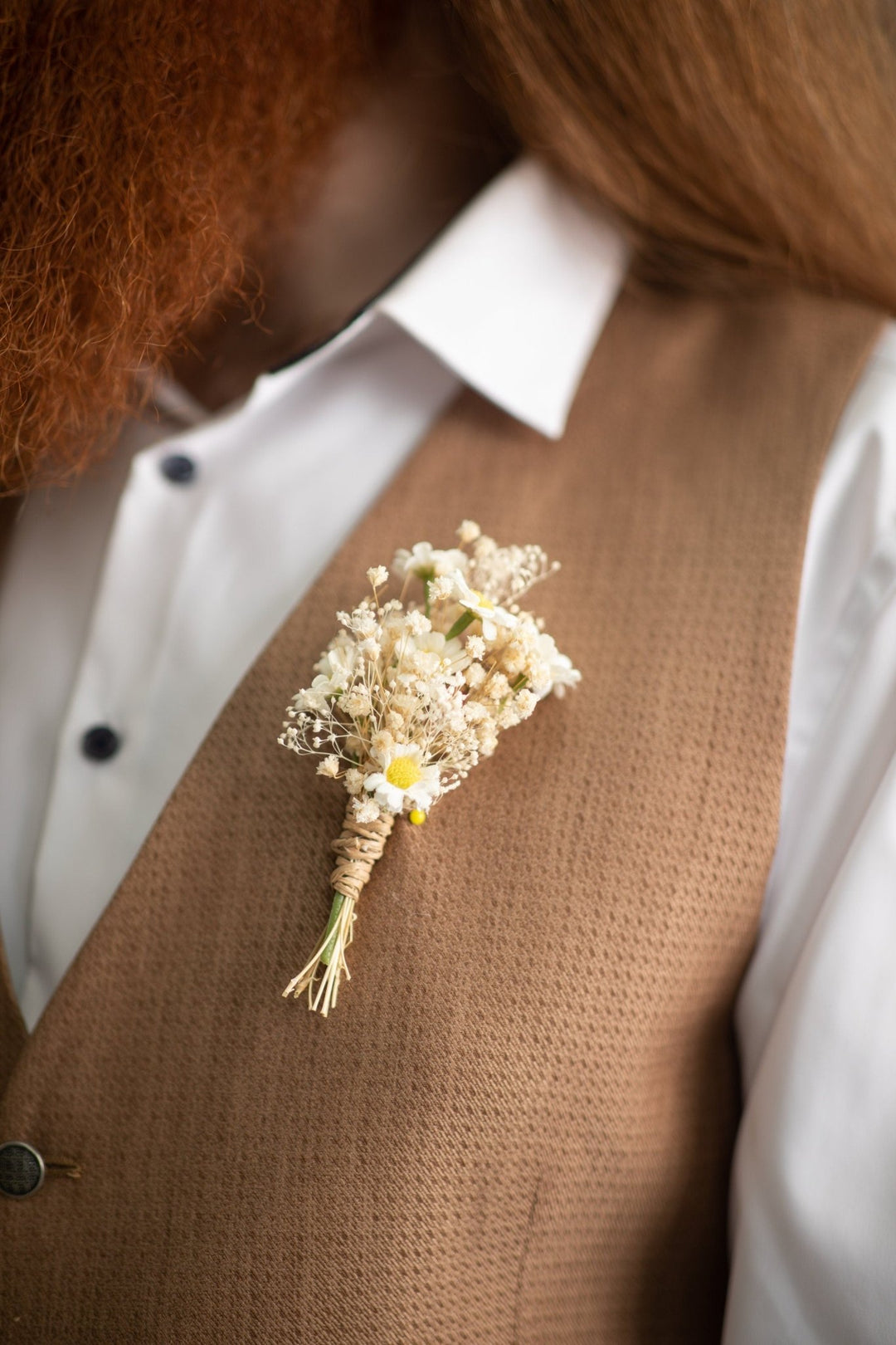Ivory Daisy Boutonniere: Cream Gypsophila Wedding Corsage – handmade floral hair accessory by magaela