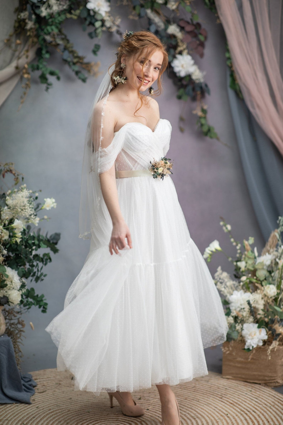 Nude circle earrings Mocha mousse wedding Bridal flower earrings Circle earrings Clip on flower earring Bridal jewellery Nude wedding theme – handmade floral hair accessory by magaela