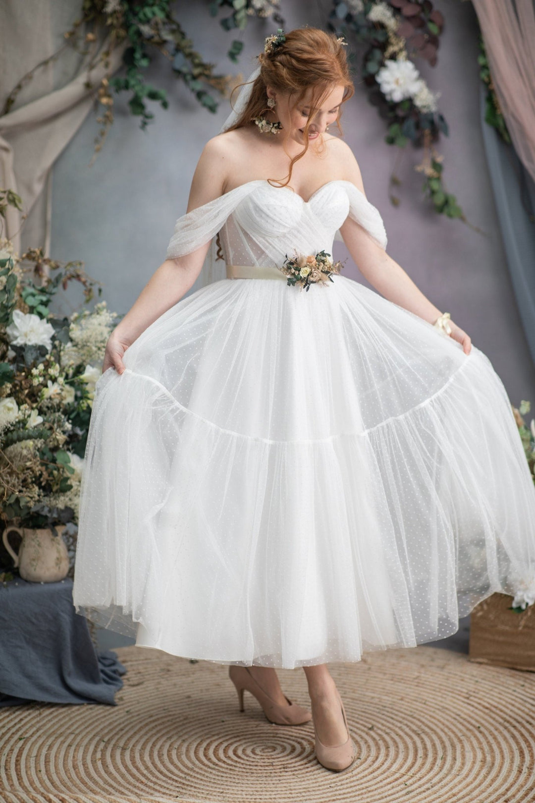 Nude circle earrings Mocha mousse wedding Bridal flower earrings Circle earrings Clip on flower earring Bridal jewellery Nude wedding theme – handmade floral hair accessory by magaela