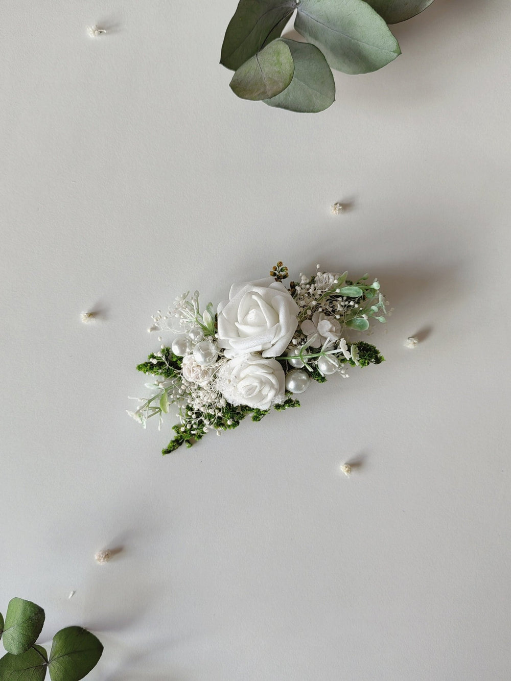 First Communion Flower Hair Clip: Rose & Pearl Barrette – handmade floral hair accessory by magaela