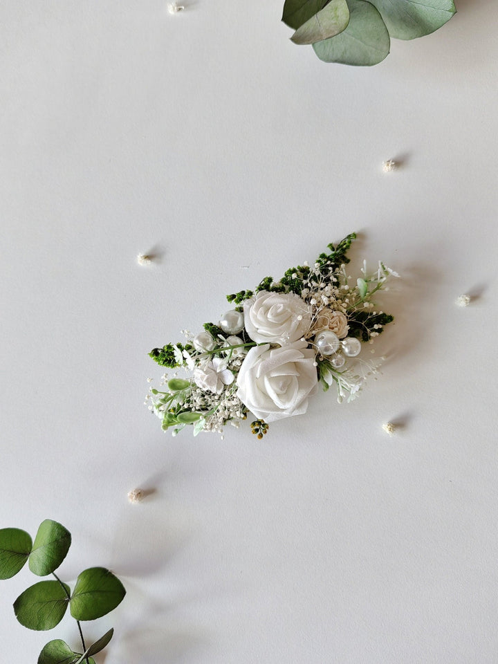 First Communion Flower Hair Clip: Rose & Pearl Barrette – handmade floral hair accessory by magaela