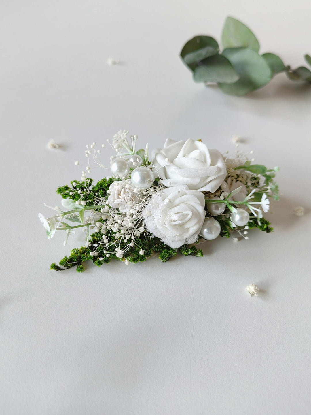 First Communion Flower Hair Clip: Rose & Pearl Barrette – handmade floral hair accessory by magaela