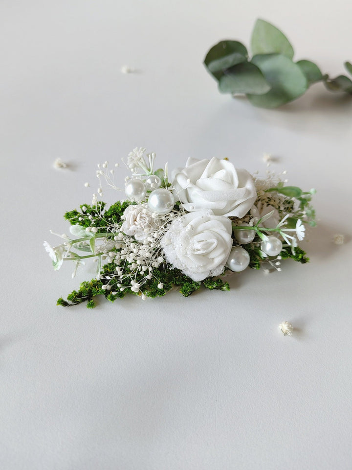 First Communion Flower Hair Clip: Rose & Pearl Barrette – handmade floral hair accessory by magaela