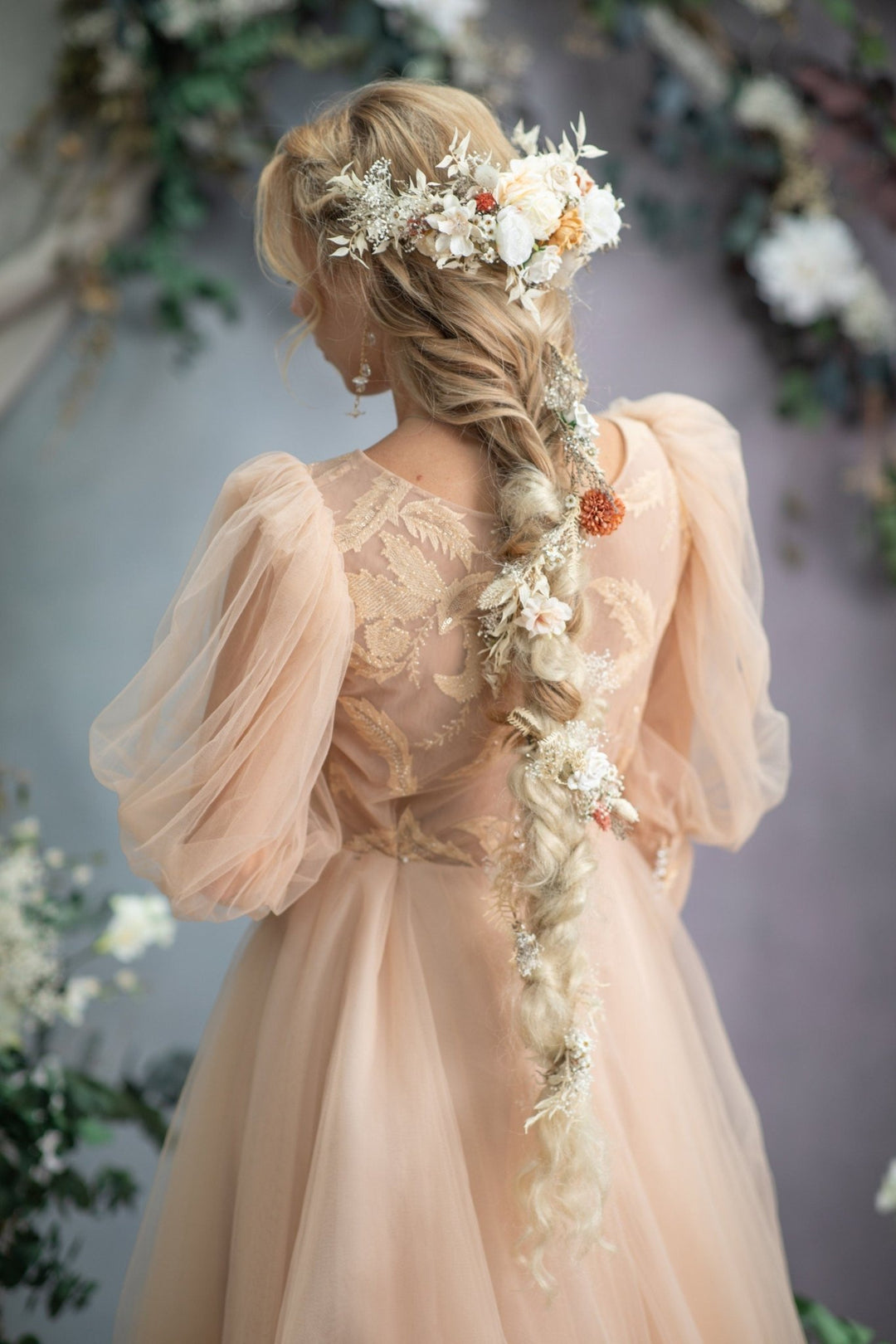 Boho Wedding Flower Hair Vine: Braided Bridal Headpiece – handmade floral hair accessory by magaela