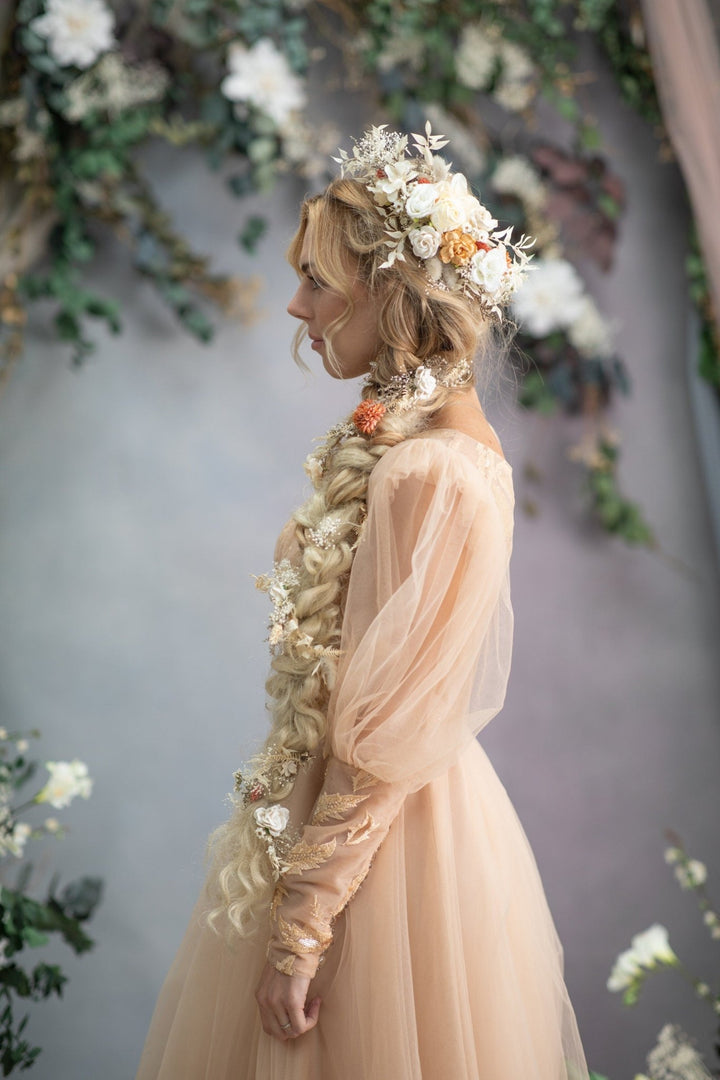 Boho Wedding Flower Hair Vine: Braided Bridal Headpiece – handmade floral hair accessory by magaela