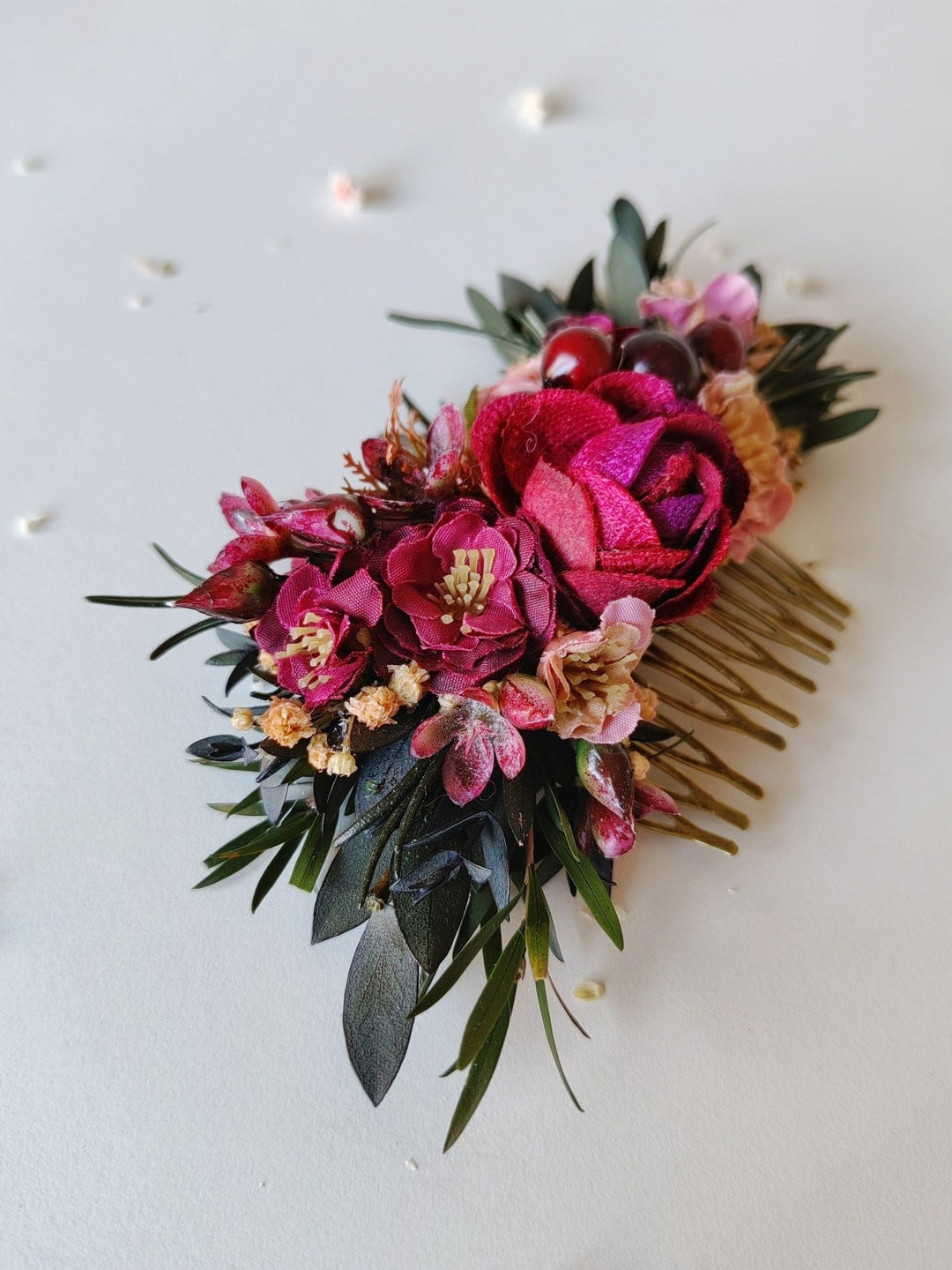 Burgundy Flower Hair Comb & Pins: Autumn Wedding Hair Accessories – handmade floral hair accessory by magaela