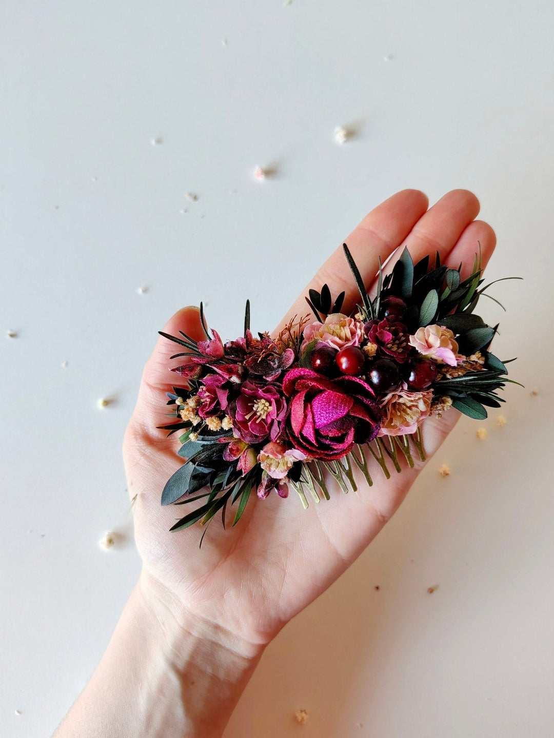 Burgundy Flower Hair Comb & Pins: Autumn Wedding Hair Accessories – handmade floral hair accessory by magaela