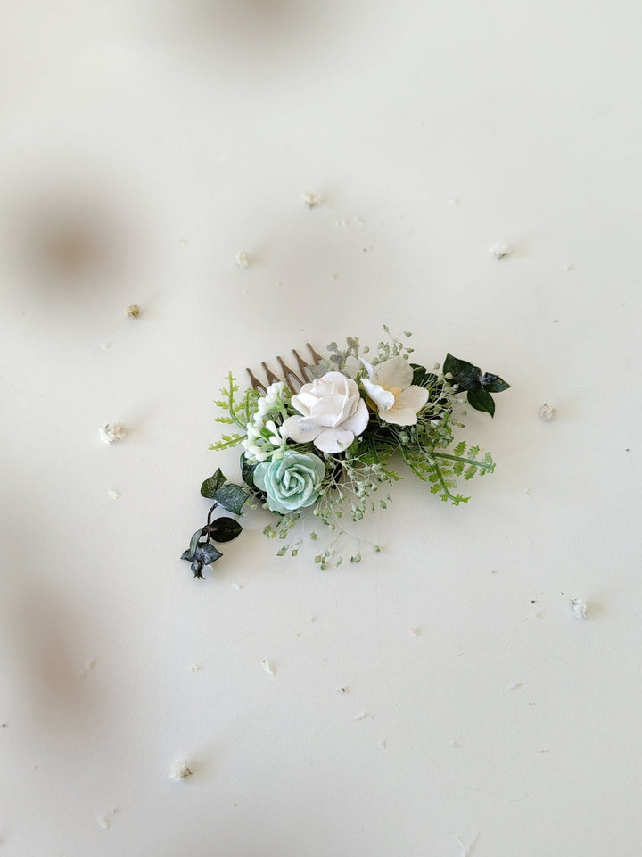 Mint Rose Flower Hair Comb: Sage Green Wedding Bridal Accessory – handmade floral hair accessory by magaela