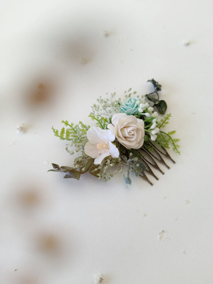 Mint Rose Flower Hair Comb: Sage Green Wedding Bridal Accessory – handmade floral hair accessory by magaela