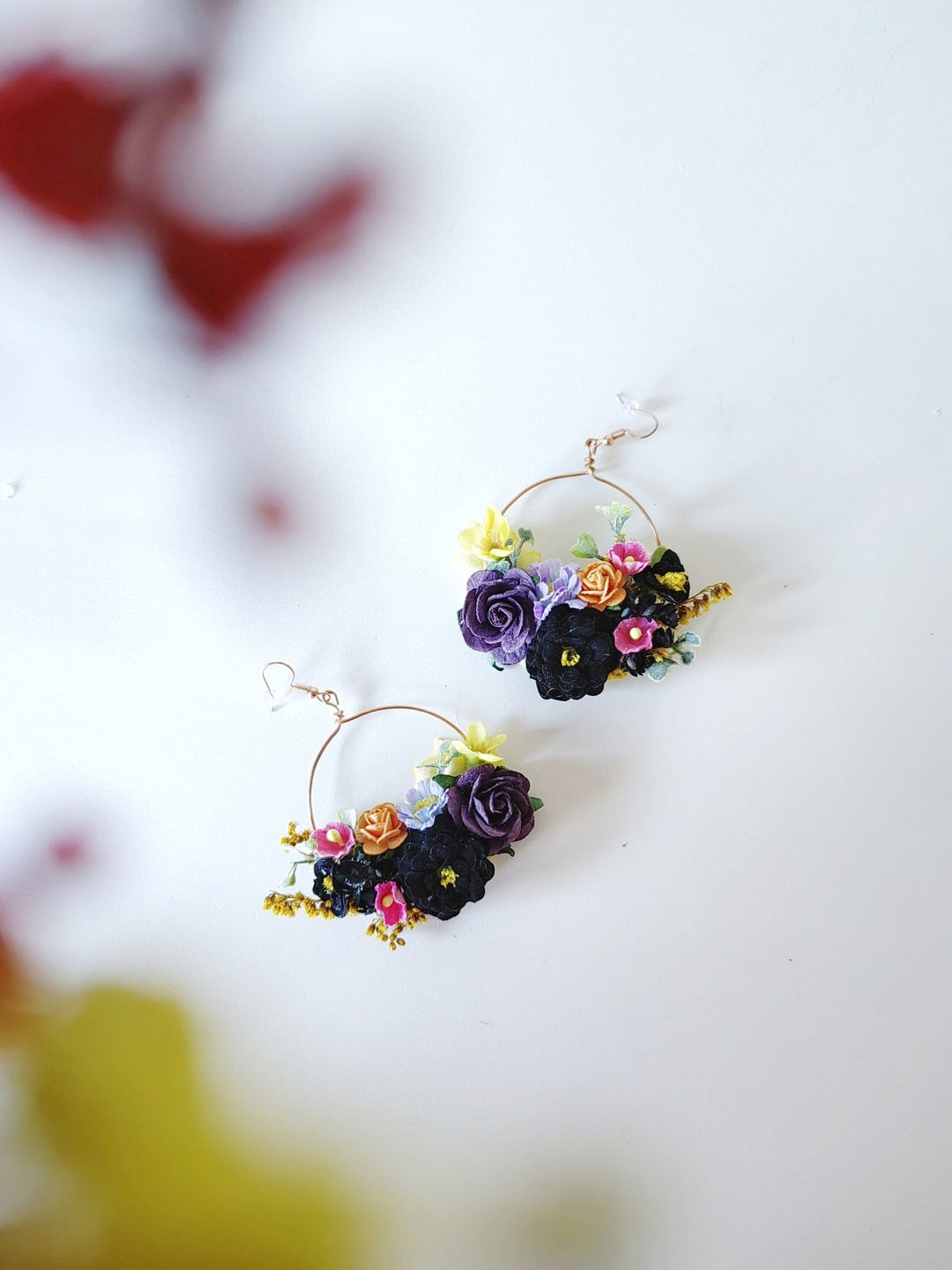 Floral Circle Dangle Earrings: Frida Style Wedding Jewelry – handmade floral hair accessory by magaela
