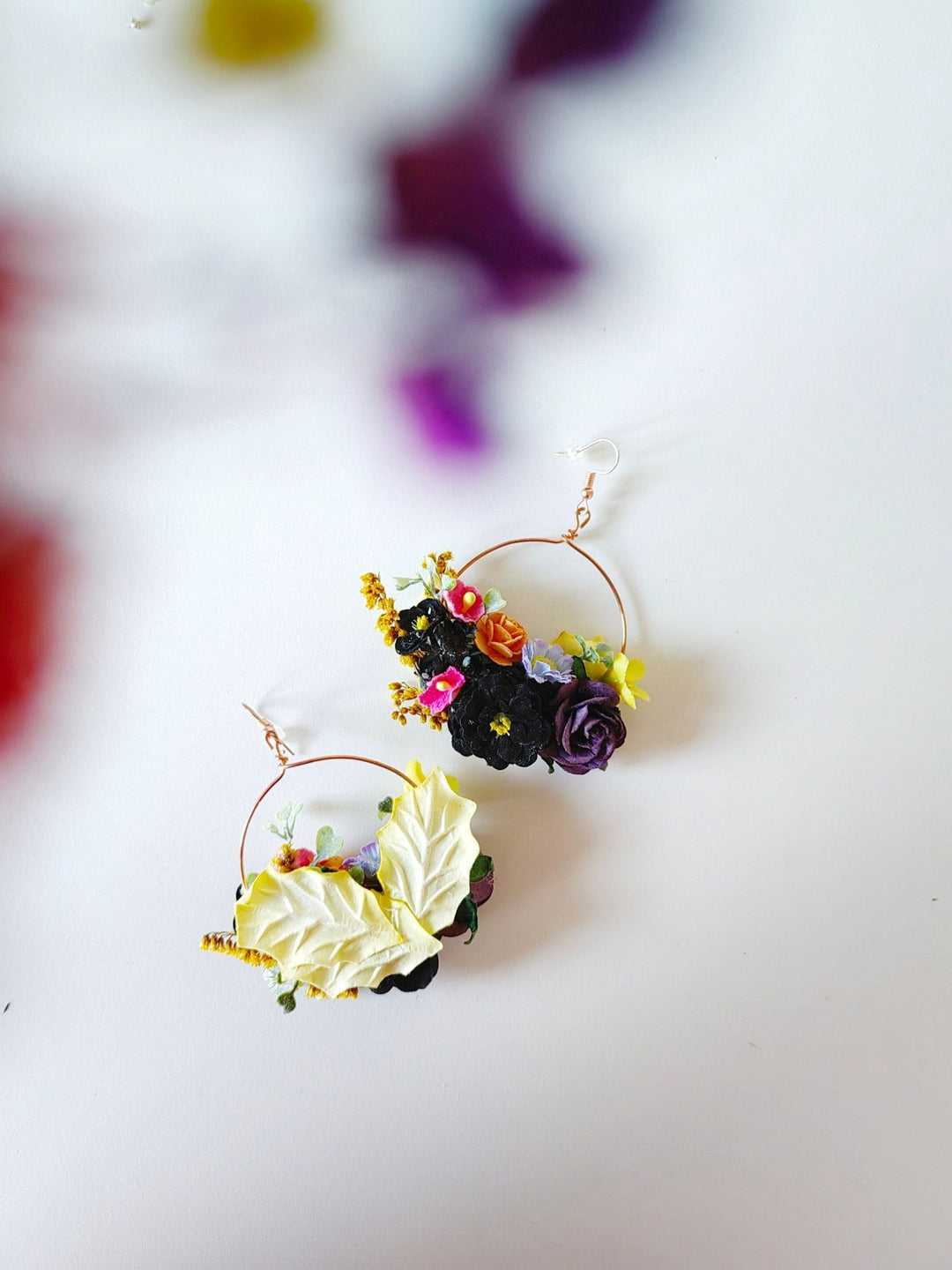 Floral Circle Dangle Earrings: Frida Style Wedding Jewelry – handmade floral hair accessory by magaela