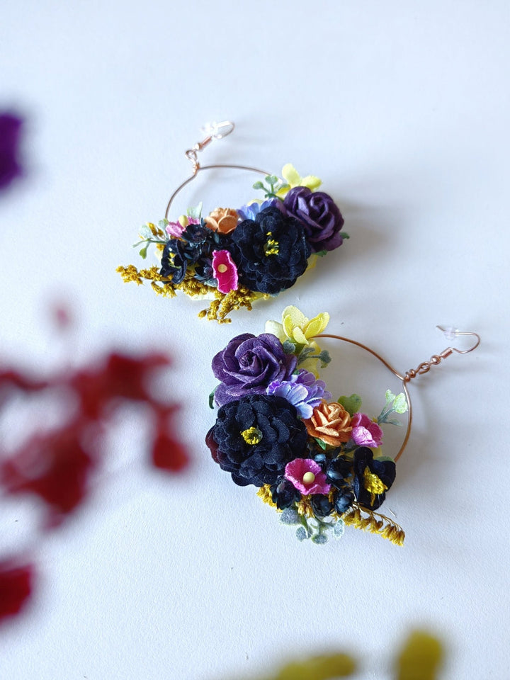 Floral Circle Dangle Earrings: Frida Style Wedding Jewelry – handmade floral hair accessory by magaela