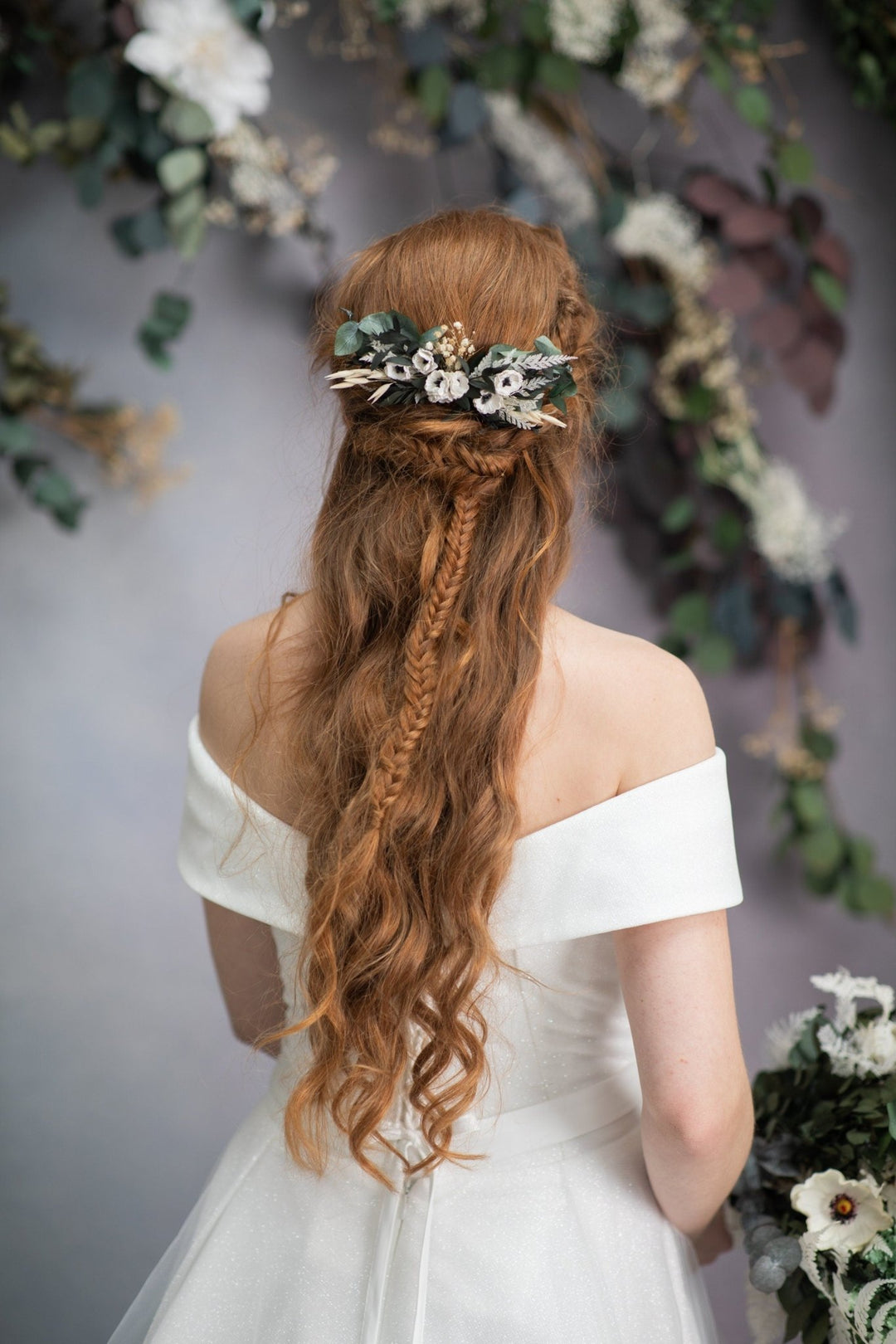 Anemone Flower Hair Comb: Greenery Wedding Headpiece – handmade floral hair accessory by magaela