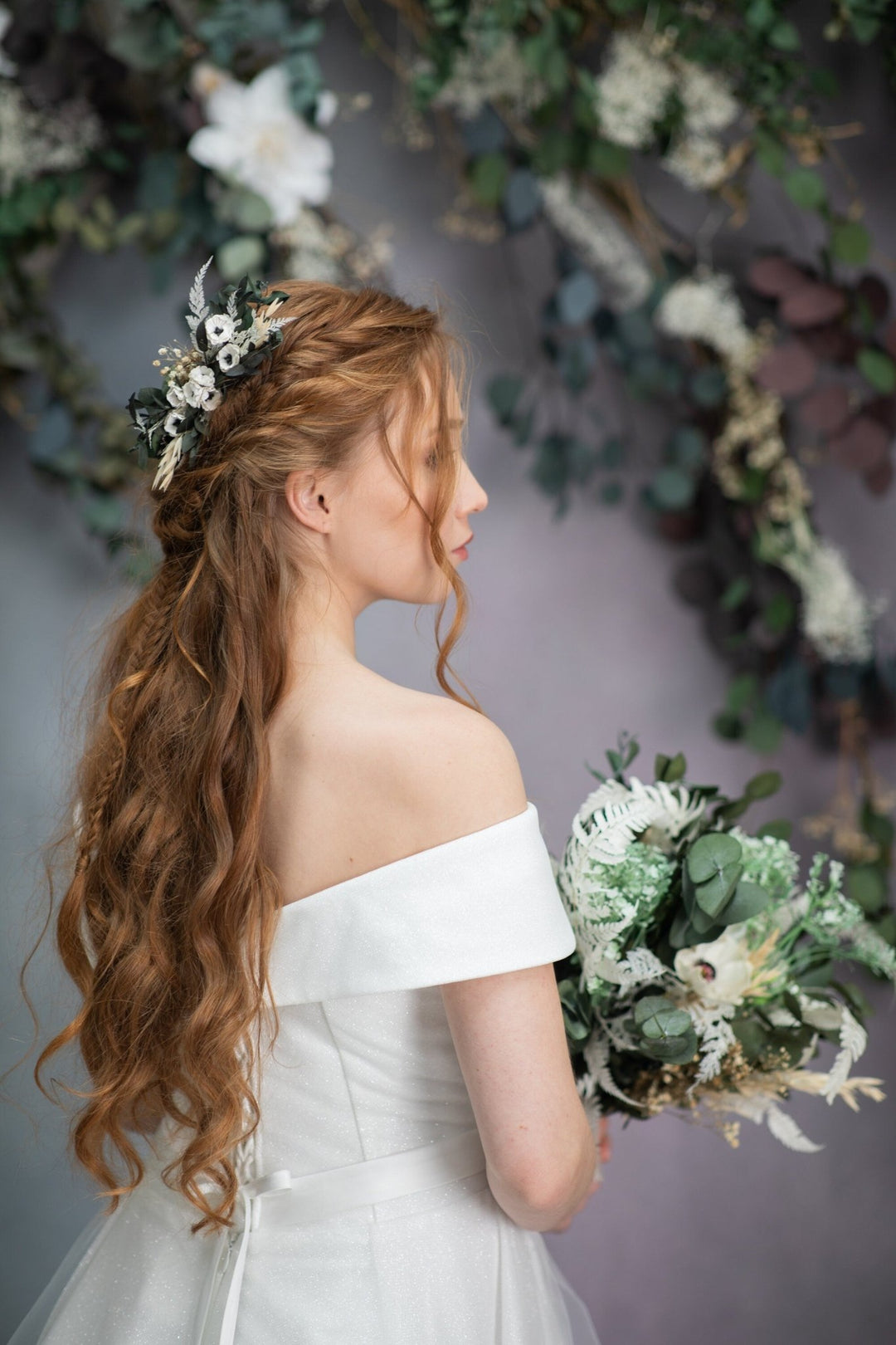 Anemone Flower Hair Comb: Greenery Wedding Headpiece – handmade floral hair accessory by magaela