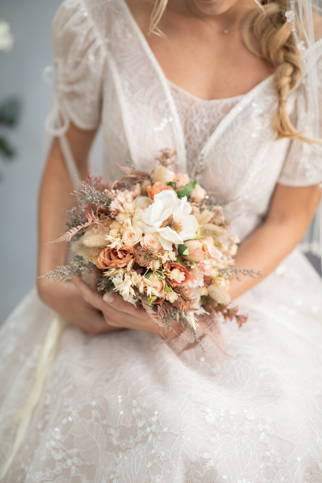 Rustic Orange Ivory Bridal Bouquet: Handmade Autumn Wedding Flowers – handmade floral hair accessory by magaela