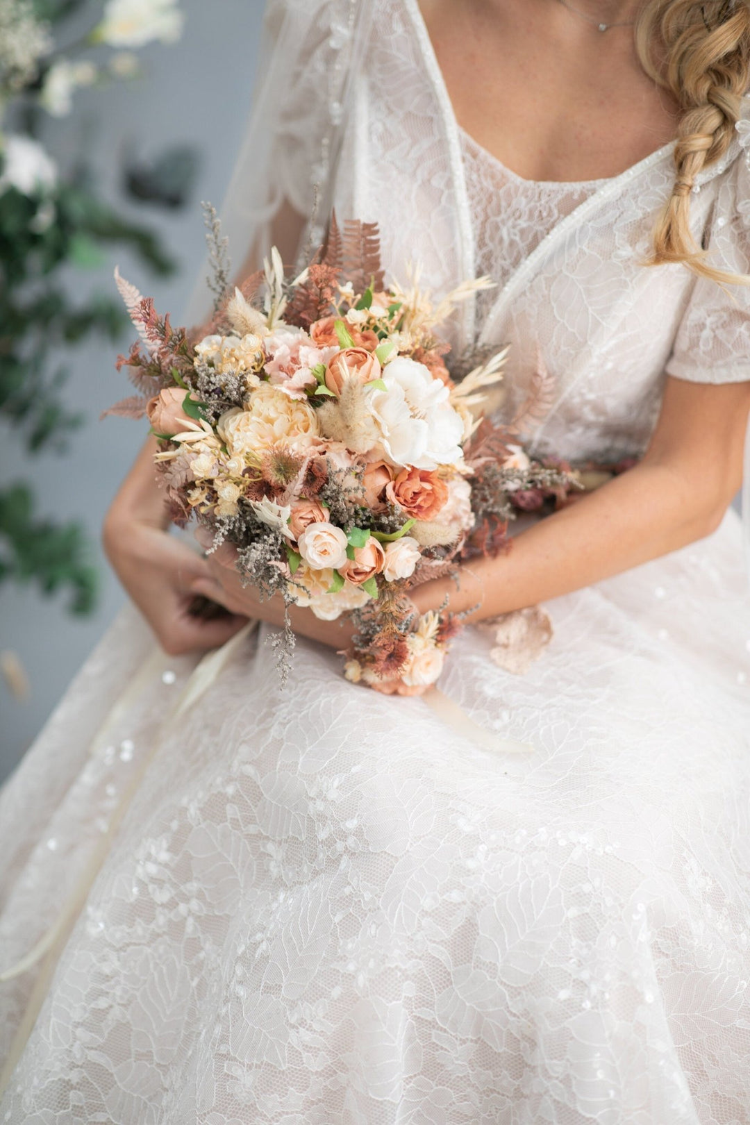 Rustic Orange Ivory Bridal Bouquet: Handmade Autumn Wedding Flowers – handmade floral hair accessory by magaela
