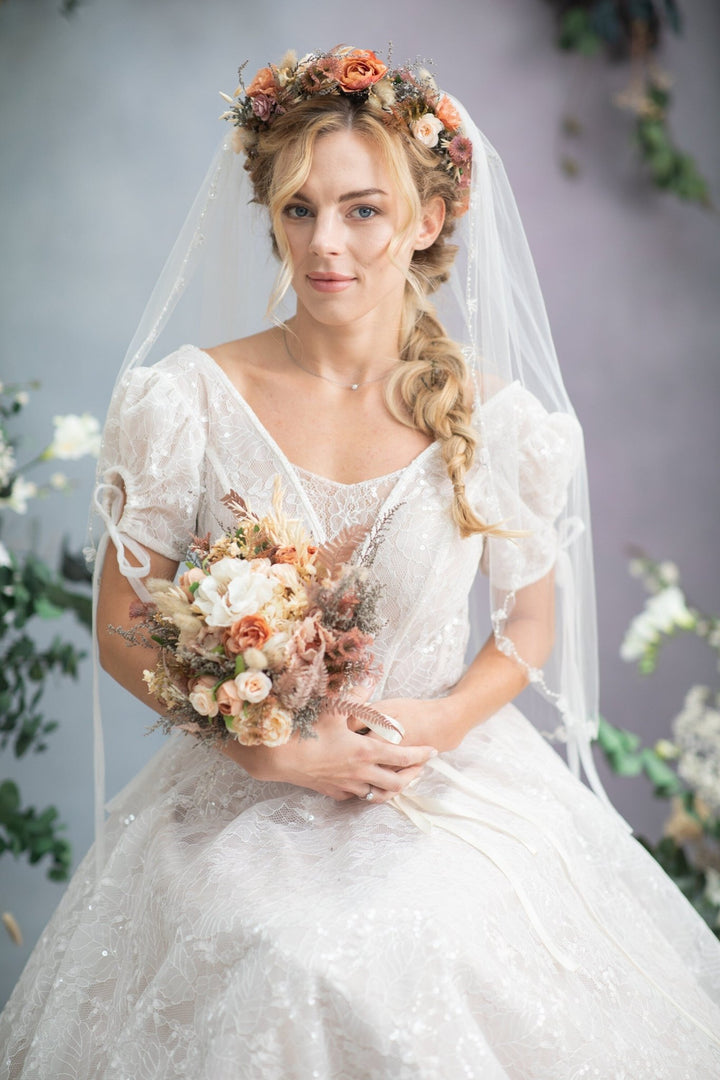 Rustic Orange Ivory Bridal Bouquet: Handmade Autumn Wedding Flowers – handmade floral hair accessory by magaela