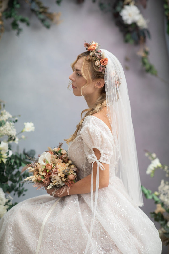 Rustic Orange Ivory Bridal Bouquet: Handmade Autumn Wedding Flowers – handmade floral hair accessory by magaela