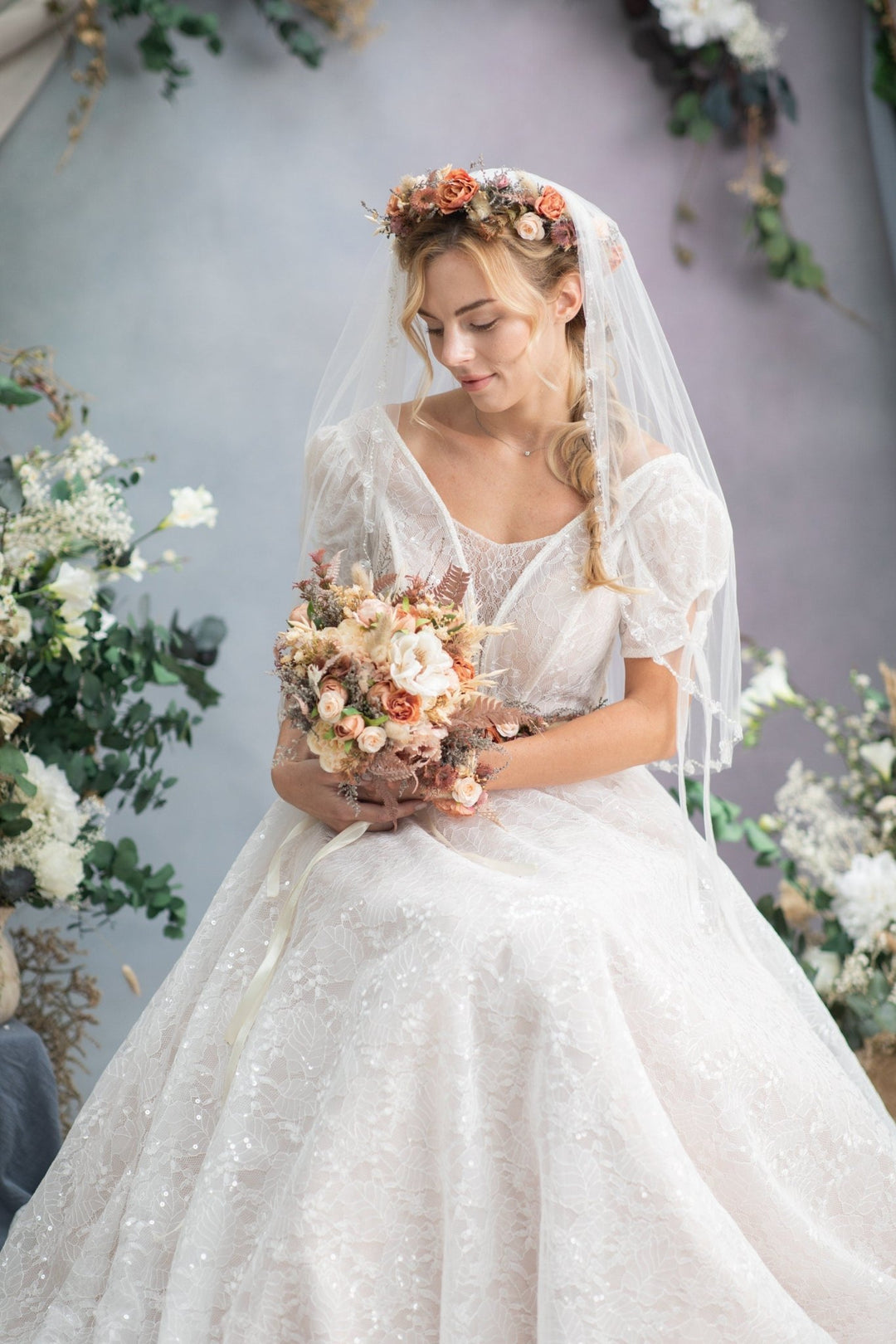 Rustic Orange Ivory Bridal Bouquet: Handmade Autumn Wedding Flowers – handmade floral hair accessory by magaela