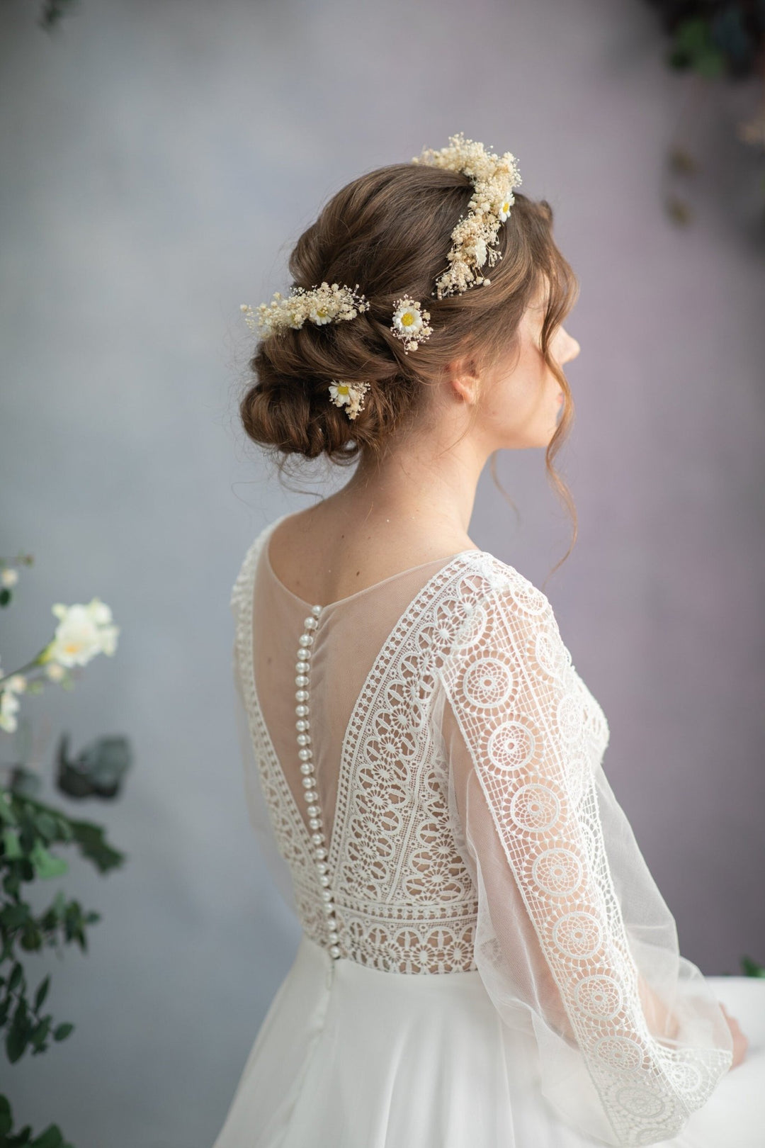 Ivory Daisy Hair Comb & Pins: Bridal Gypsophila Headpiece – handmade floral hair accessory by magaela