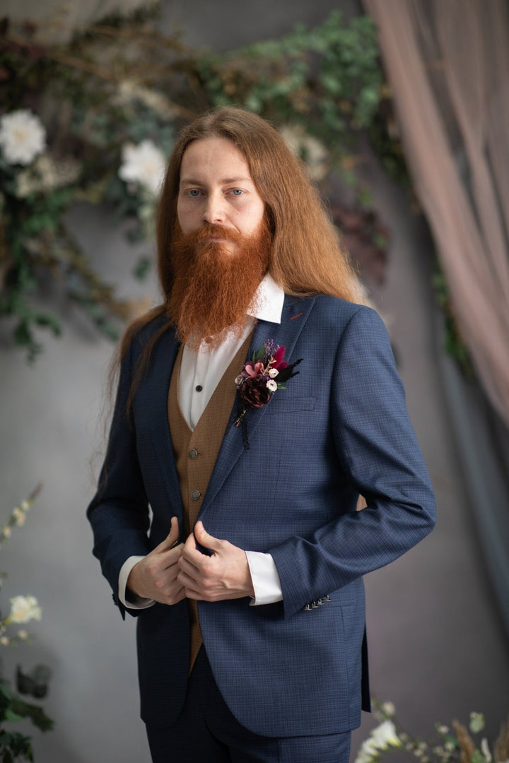 Burgundy Flower Boutonniere: Dark Gothic Wedding Groom Accessory – handmade floral hair accessory by magaela