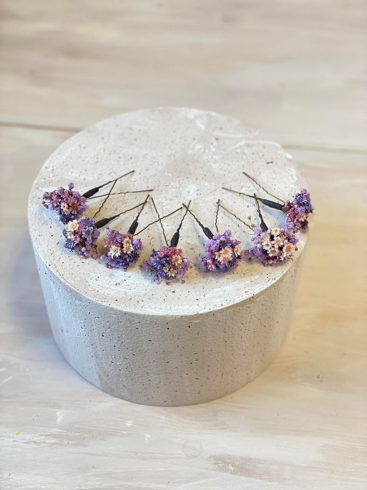 Dried Flower Hairpins: Purple & Pink Wedding Hair Accessory – handmade floral hair accessory by magaela