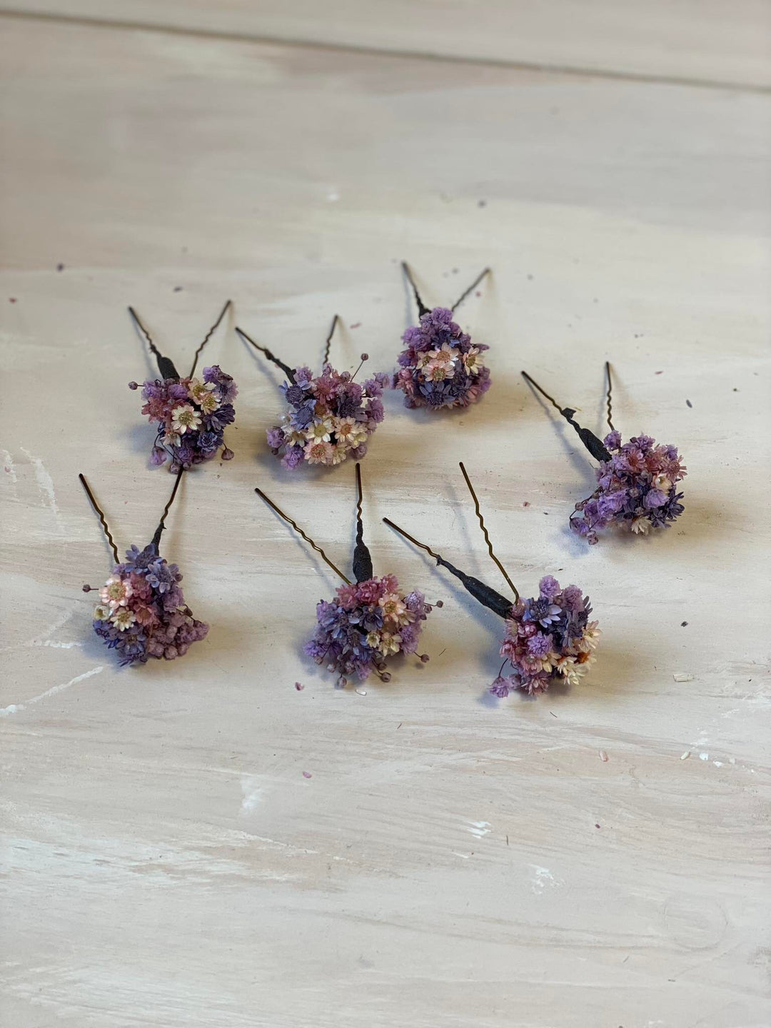 Dried Flower Hairpins: Purple & Pink Wedding Hair Accessory – handmade floral hair accessory by magaela