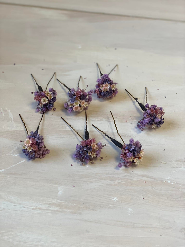 Dried Flower Hairpins: Purple & Pink Wedding Hair Accessory – handmade floral hair accessory by magaela
