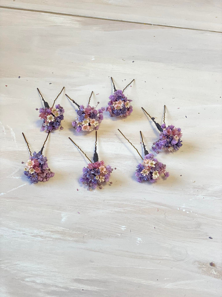 Dried Flower Hairpins: Purple & Pink Wedding Hair Accessory – handmade floral hair accessory by magaela
