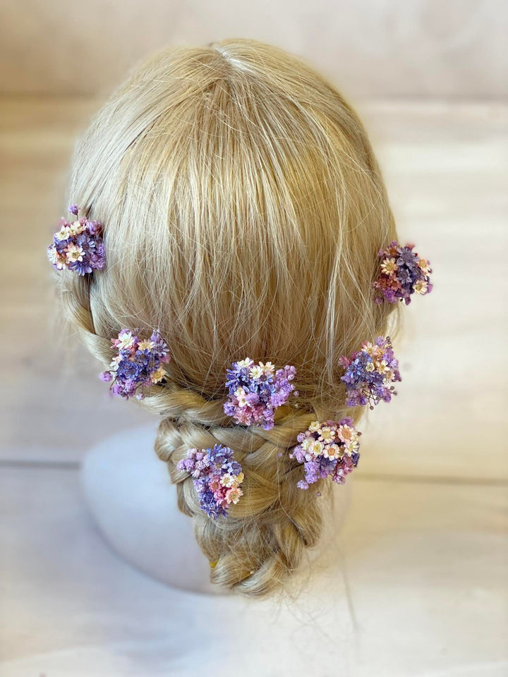 Dried Flower Hairpins: Purple & Pink Wedding Hair Accessory – handmade floral hair accessory by magaela