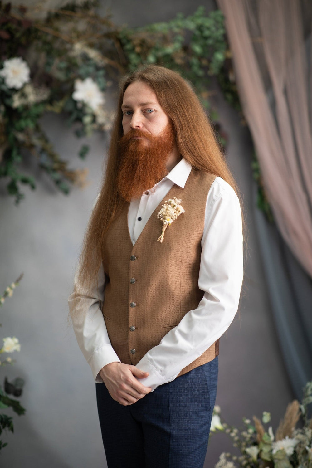 Ivory Daisy Boutonniere: Cream Gypsophila Wedding Corsage – handmade floral hair accessory by magaela