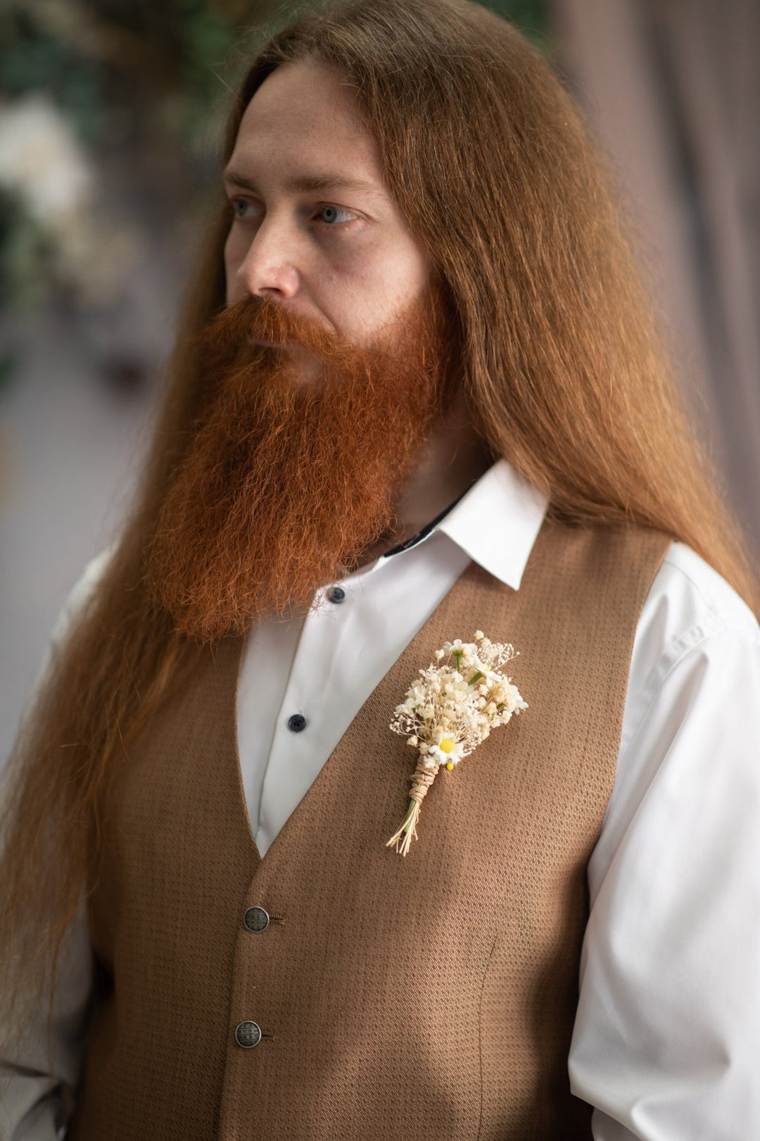 Ivory Daisy Boutonniere: Cream Gypsophila Wedding Corsage – handmade floral hair accessory by magaela