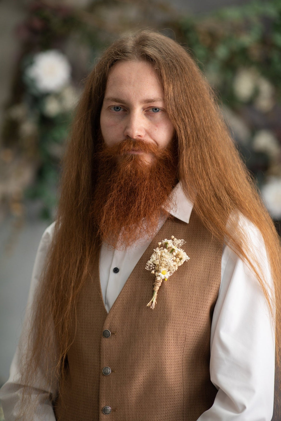 Ivory Daisy Boutonniere: Cream Gypsophila Wedding Corsage – handmade floral hair accessory by magaela