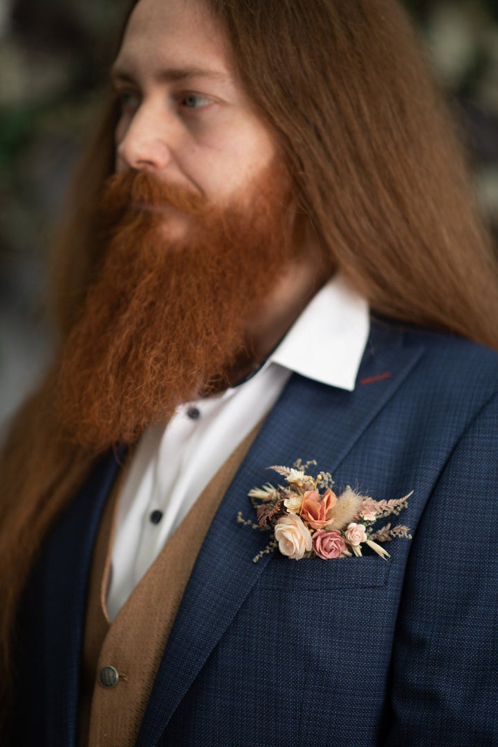 Rustic Rose Boutonniere: Peach & Ivory Wedding Corsage – handmade floral hair accessory by magaela