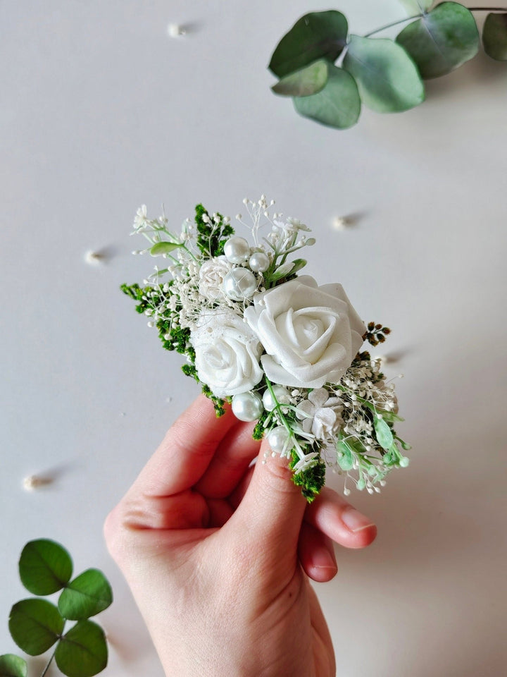 First Communion Flower Hair Clip: Rose & Pearl Barrette – handmade floral hair accessory by magaela