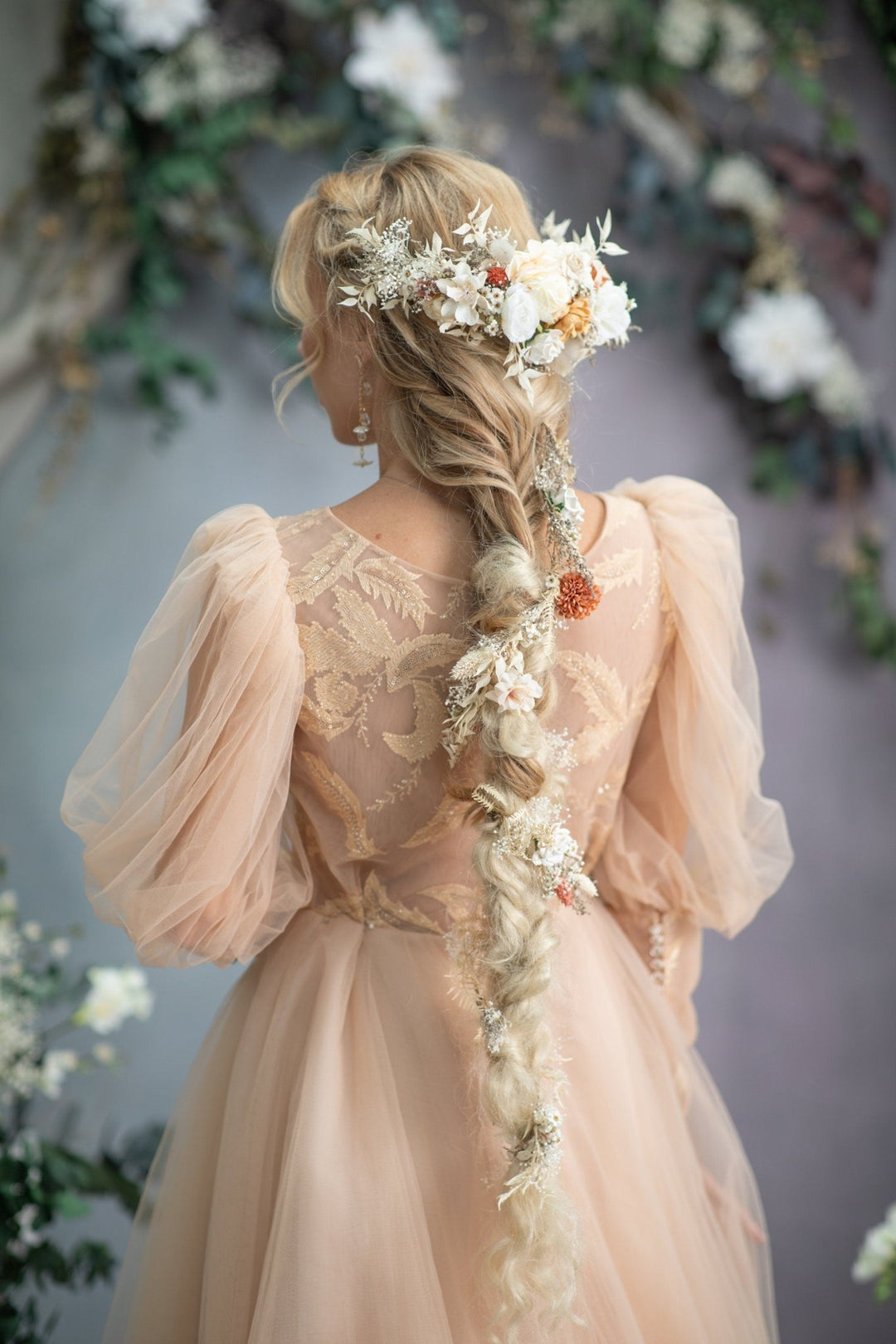 Boho Wedding Flower Hair Vine: Braided Bridal Headpiece – handmade floral hair accessory by magaela