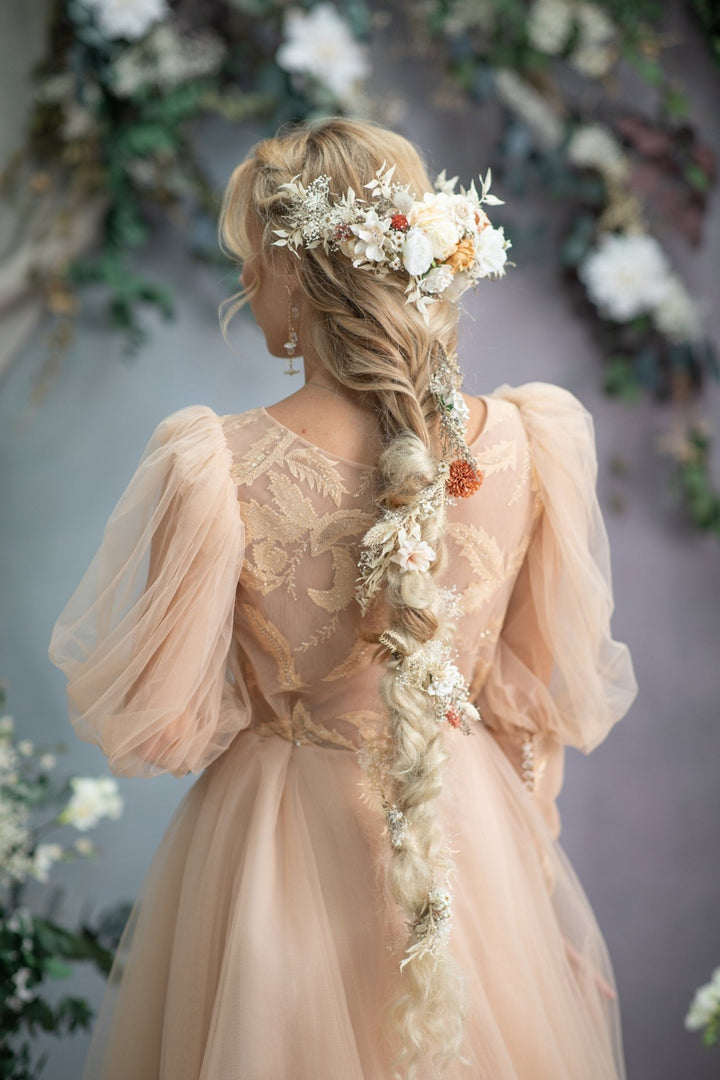 Boho Wedding Flower Hair Vine: Braided Bridal Headpiece – handmade floral hair accessory by magaela