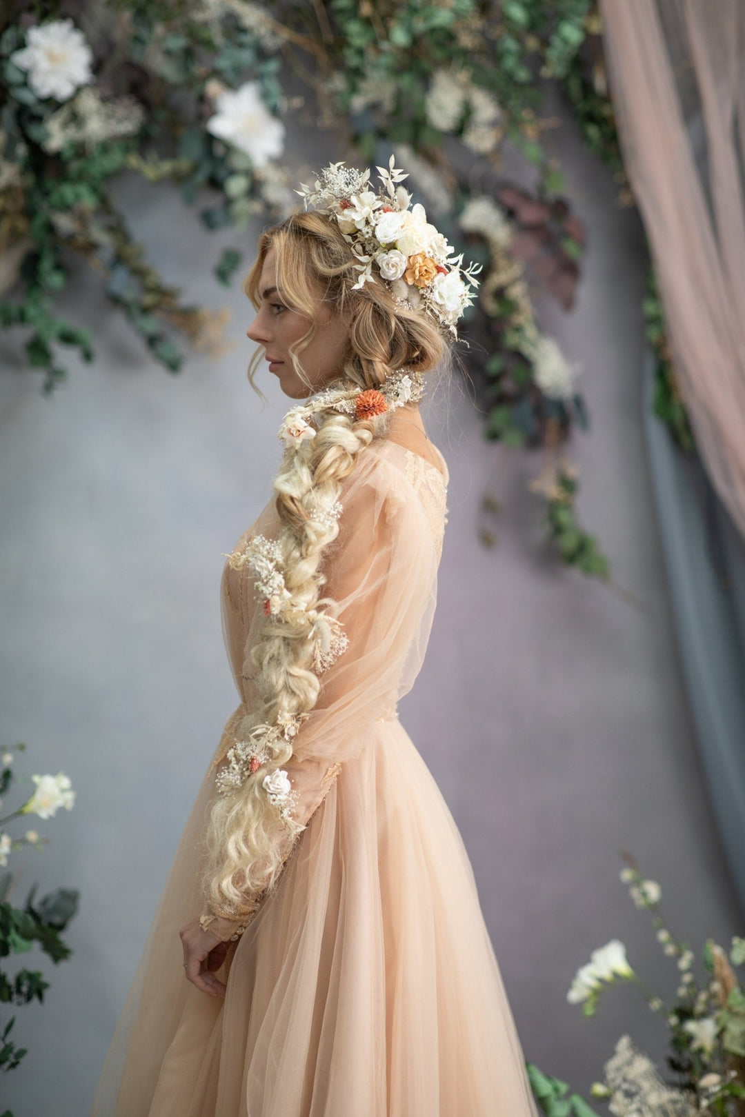 Boho Wedding Flower Hair Vine: Braided Bridal Headpiece – handmade floral hair accessory by magaela