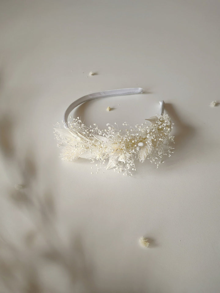 Ivory Flower Girl Headband: Preserved Floral Communion Crown – handmade floral hair accessory by magaela