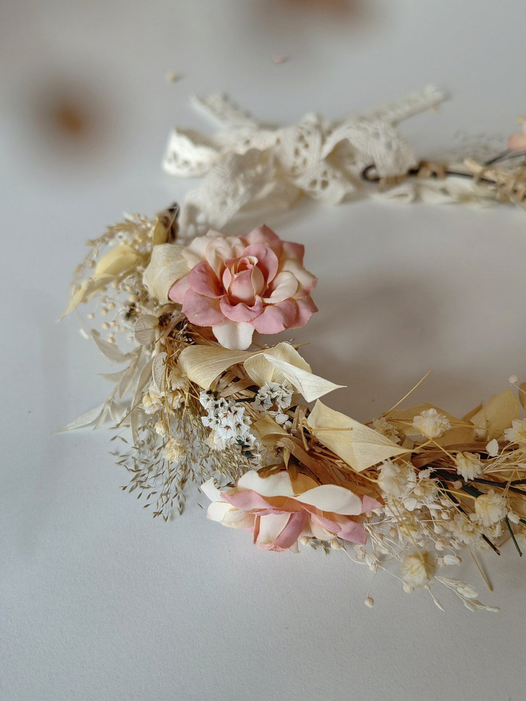 Rustic Flower Hair Crown: Blush Ivory Bridal Hair Wreath – handmade floral hair accessory by magaela