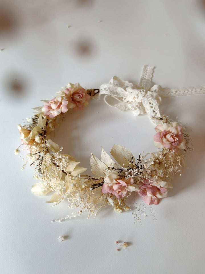 Rustic Flower Hair Crown: Blush Ivory Bridal Hair Wreath – handmade floral hair accessory by magaela