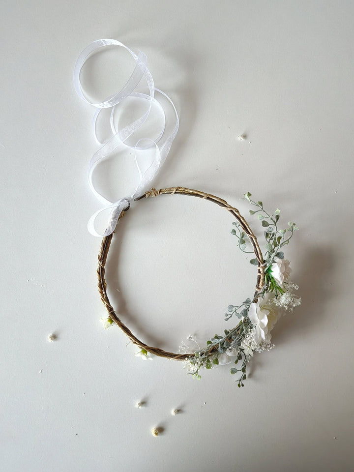 White Flower Bridal Hair Wreath: Romantic Wedding Headpiece – handmade floral hair accessory by magaela