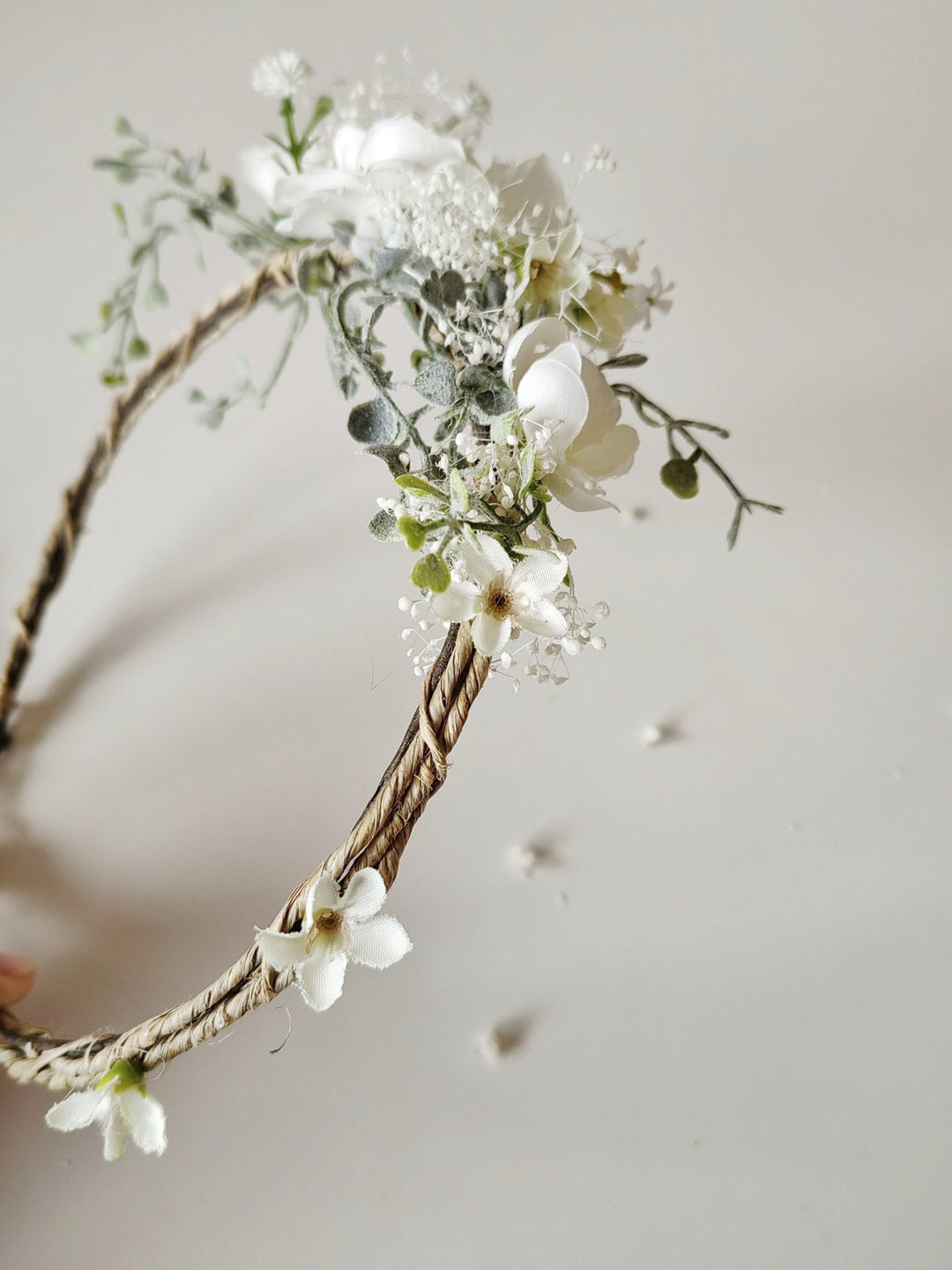 White Flower Bridal Hair Wreath: Romantic Wedding Headpiece – handmade floral hair accessory by magaela
